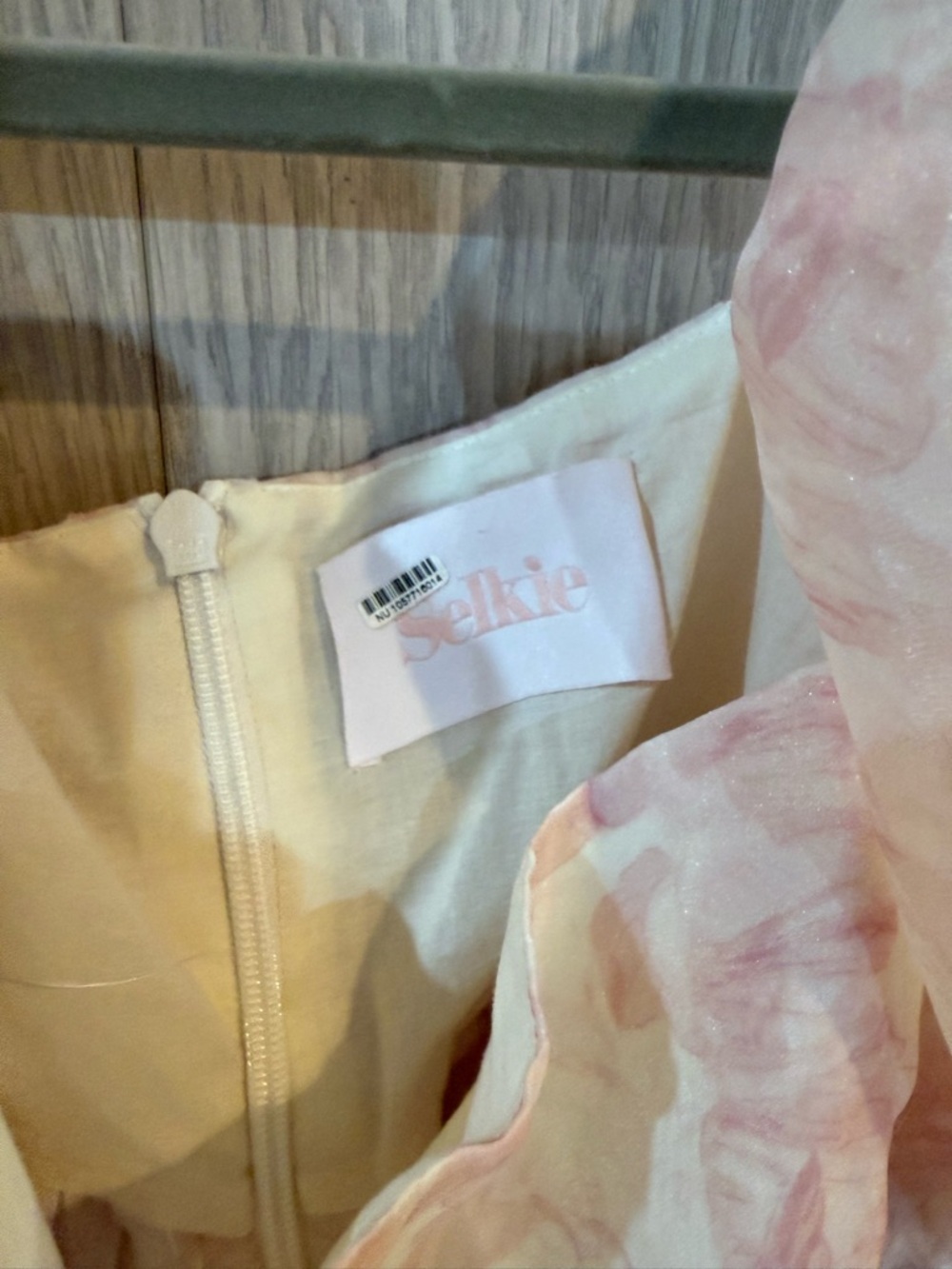 Selkie Puff Sleeve Pink White Floral Organza Babydoll Fairy Mini Dress M - Picture 7 of 9